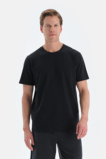 Dagi Μαύρο μπλουζάκι με λαιμόκοψη πλεκτό από λινό μείγμα