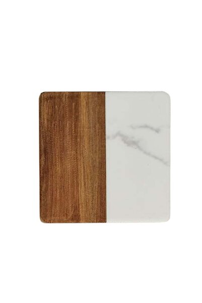 SanDonna Square marble and wood coaster - White