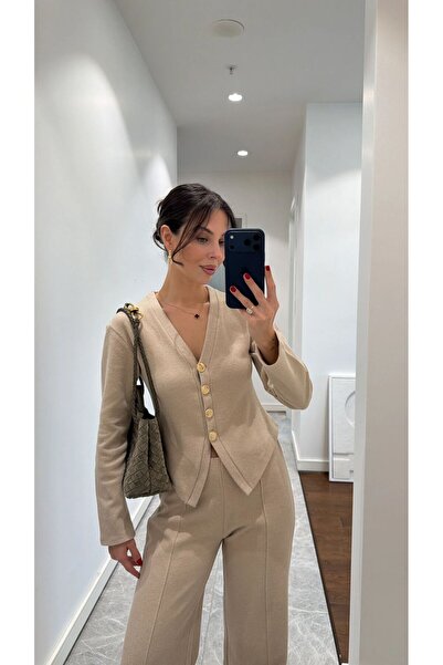 Somut istanbul Palazzo Soft Touch Pants and Soft Buttoned Jacket 2-Piece Set