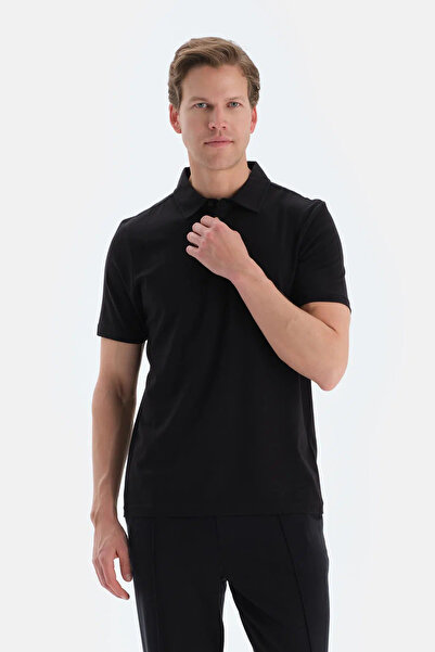 Dagi Μαύρο μπλουζάκι με κοντό μανίκι από μεταξωτό γιακά πόλο