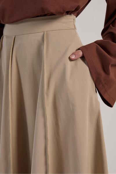 minaaise Women's Stone Piece Stitching Detailed Premium Long Skirt 30054