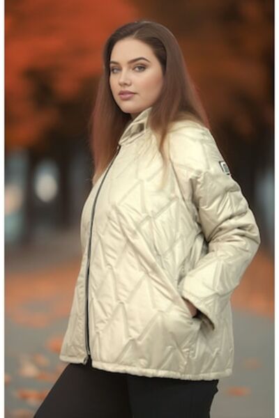 OEM Women's beige oversized jacket, large fit, with hood and zipper - size M (fits like L)