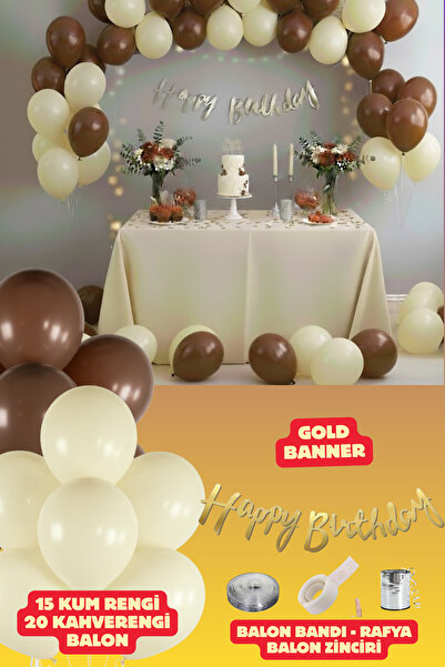 Baloncu Nene Brown and Sand Color Happy Birthday Lettering 35 Pieces Black Gold Balloon Party Concept Birthday