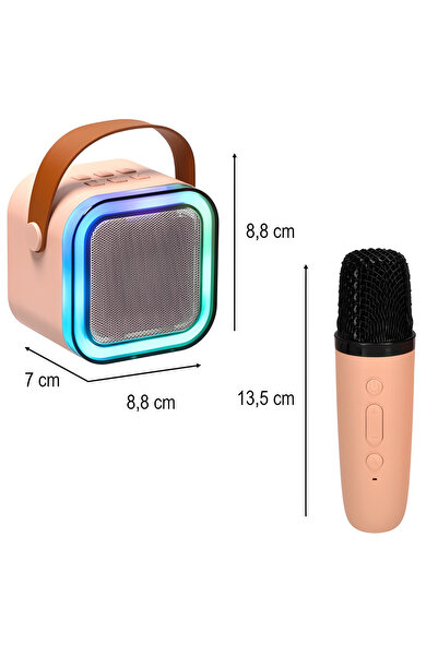 Tim Set karaoke portabil 6W – 2 microfoane, iluminare LED, roz