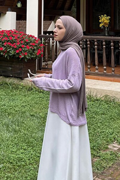 lamelif سترة تريكو برقبة على شكل قارب باللون الأرجواني