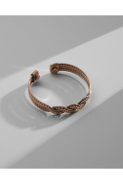 Sırlı Sepet Burgu Yaprak Desenli Manyetik Bakır Bilezik