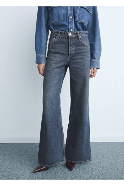 MANGO Woman Düğmeli wide-leg jean pantolon