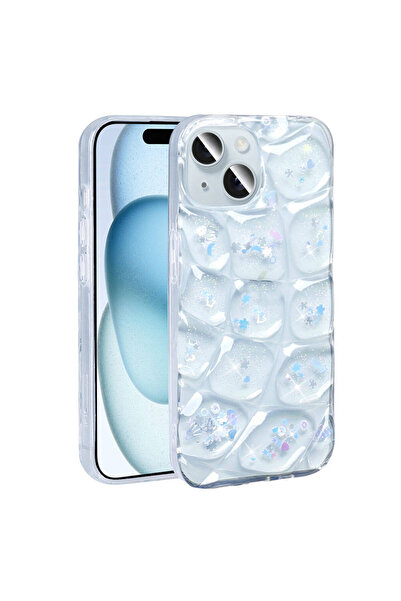 Aden iPhone 15 Compatible Case Glittery 3D Patterned Hacar Cover - Purple-Blue