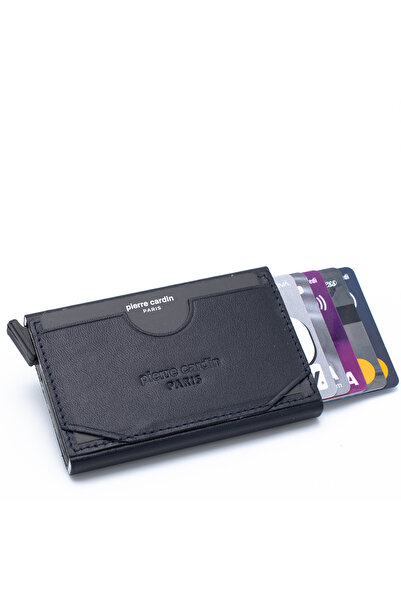 Pierre Cardin Navy Blue Unisex Automatic Leather Card Holder 0273S3J