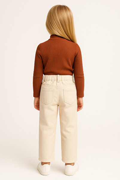 Motebarn Wear Girl's Cream Elastic Waist Trousers