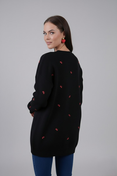 hayal giyim Elegant Bow Embroidered Knitwear Sweater - Black