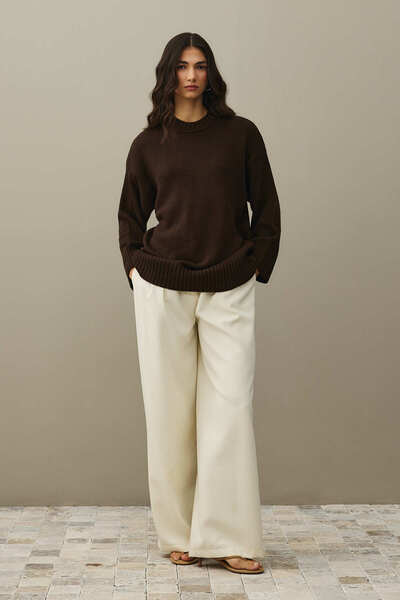 Fahhar سترة محبوكة كبيرة الحجم باللون البني