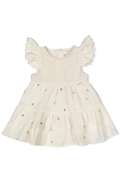 Bebetto فستان من الموسلين المنسوج (ليمون حلو) بلون إكرو داكن