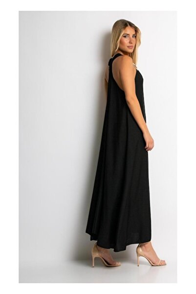 OEM - Black Maxi Dress in Viscose with Metallic Accents – Minimalist Elegance size S-M-L INTL