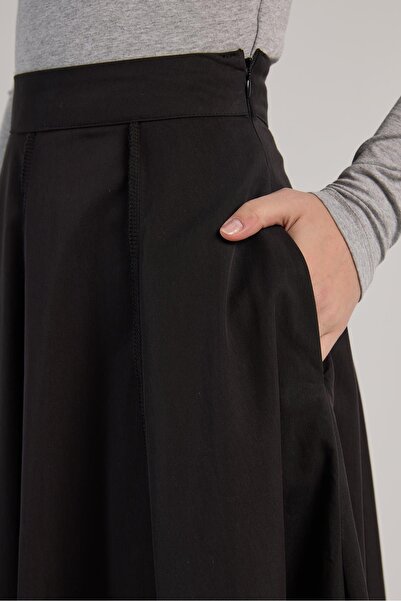 minaaise Women's Black Patchwork Detailed Premium Long Skirt 30054