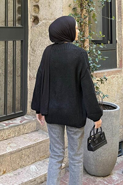 lamelif Πουλόβερ με ψηλό γιακά μπαλόνι μαύρο