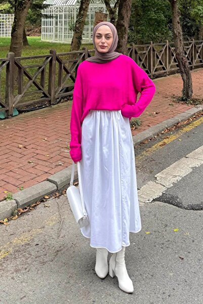 lamelif Πλεκτό πουλόβερ με λαιμόκοψη καγιάκ φούξια