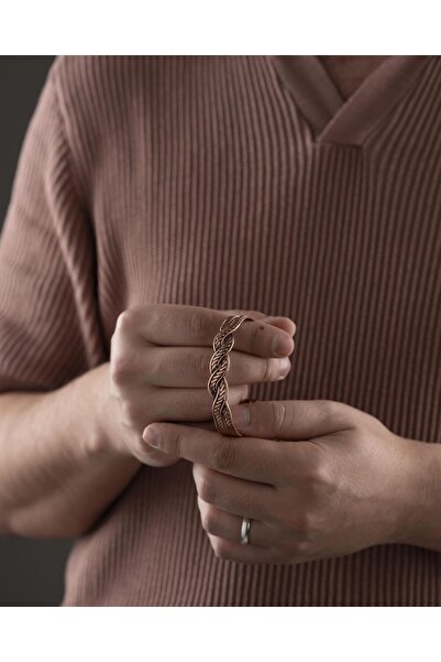 Sırlı Sepet Burgu Yaprak Desenli Manyetik Bakır Bilezik