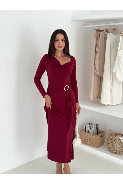 nurze Degaje Yaka Uzun Kollu Drapeli Elbise
