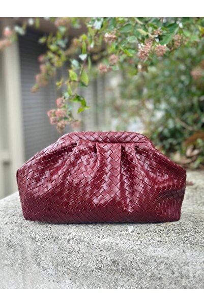 SHIKIRTI Geantă de umăr pentru femei, model retro, cu șnur, roșu claret