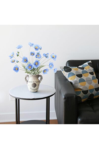 Nettenevime Yapay Çiçek Gelincik Çiçeği Mavi Açık Renk 3 Çiçek 1 Tomurcuk 59Cm