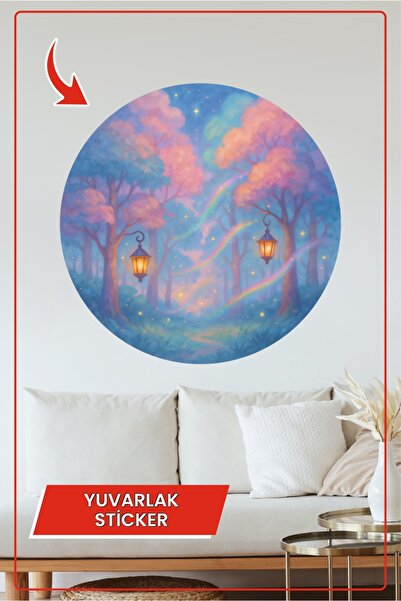 KOSS Dijital Autocolant rotund cu pădure magică, cu copaci strălucitori de cu...