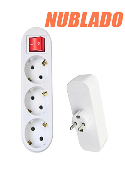 Mikasso 3'lü Grup Priz Golyat Anahtarlı Düğmeli Fiş Priz Topraklı Çoklu Çoğal...