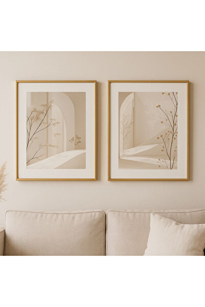 Linacci 2li Gold Metal Çerçeve Soft Tarz Camlı Tablo Seti
