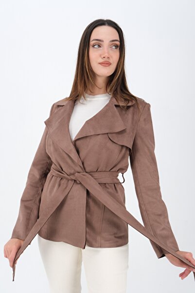 sdf line Süet Kumaş Kuşaklı Rüzgarlıklı Kısa boy YELEK