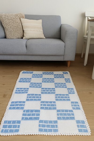 Sfmstore El Örgüsü Kare Desenli Minder / Küçük Yolluk – 80x80 cm