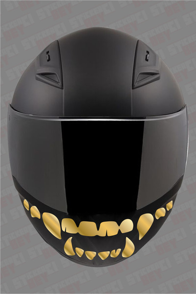 Ydm Reklam VAMPİR DİŞ KASK ÖNÜ KAPLAMA STİCKER ETİKETİ FOLYO KESİM - MOTORSİK...