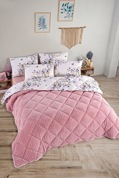 Otelonia Striped Jakarlı Wellsoft Çift Kişilik Uyku Seti Lastikli Çarşaflı 4 Parça Bahar