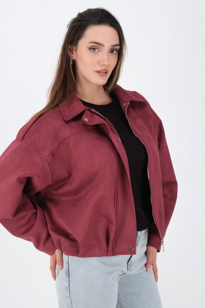 sdf line Süet Kumaş Omuzu Apolet detaylı Yarım patlı Fermuarlı Trend Bomber MONT