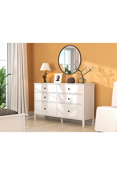 Sakura Ahşap Hunerika Elarin 6 Çekmeceli şifonyer -Wood Beyaz-Minifiks Bağlantılı