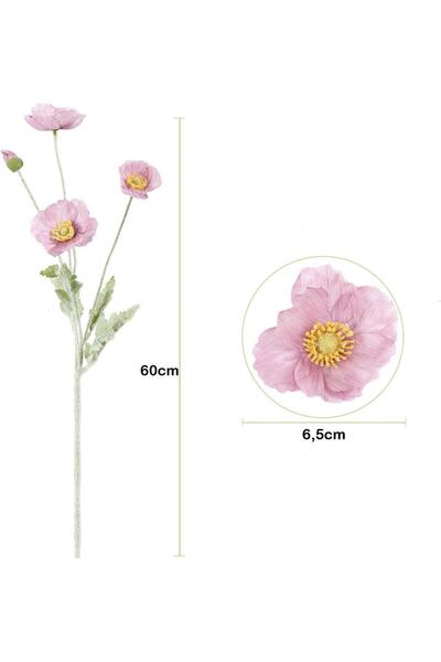 Nettenevime Yapay Çiçek Gelincik Çiçeği Gülkurusu Renk 3 Çiçek 1 Tomurcuk 59Cm