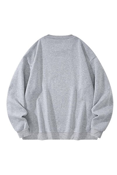 PALPİTO Women's Gray Melange Pepe London Printed Crew Neck Oversize Sweatshirt