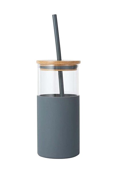 SUPPLIER Glass Cup with Lid and Straw | Grey Tumbler