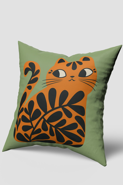 EsnafAli Κάλυμμα μαξιλαριού με μοτίβο χαριτωμένης γάτας σε πράσινο πορτοκαλί ...