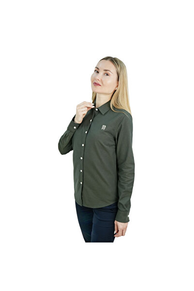 Giordano Women's Cotton Oxford Slim fit Shirt with Lion Embroidery