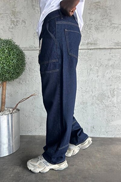 MADZEYMODA Чоловічі джинси Relax Baggy синього кольору з деталями швів KE-927