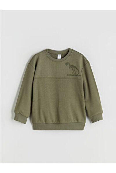 LC Waikiki Khaki Crew Neck Dinosaur Printed Boy's Sweatshirt