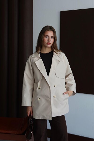 şuranur Kadın Dört Düğmeli Kısa Rüzgarlıklı Trençkot