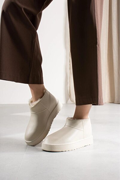 Best Cover Kadın Bej Su Geçirmez Kürklü Rahat Taban Kışlık Günlük Bot