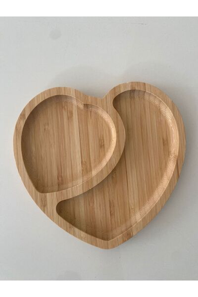 YAZICI Bamboo Heart-Shaped 2-Compartment Presentation Tray Snack Bowl Bamboo