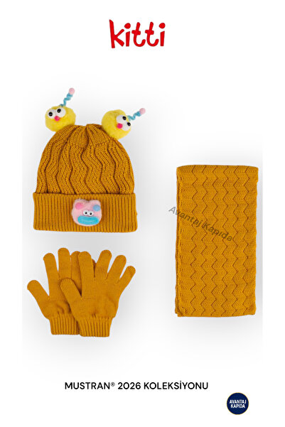 Mustran Kitti 4–8 Years Old Girls Boys Children's Beret Scarf Gloves 3-Piece Winter Set |   Polar Fleece Lined Knitwear |   New Season 2026