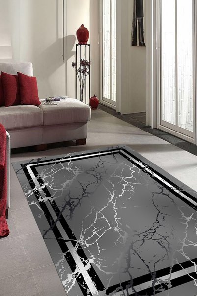 EVİMSEN Dijital Baskılı Yıkanabilir ve Kaymaz Tabanlı Sade Çerçeve Desenli Me...