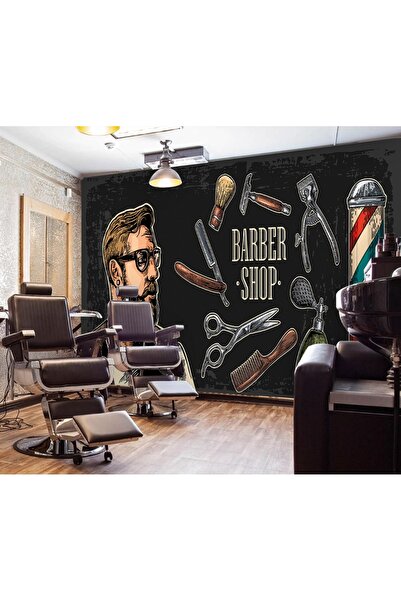 poster marketi Kara Tahta Berber Duvar Kağıdı - Modern Barbershop Temalı Dekor