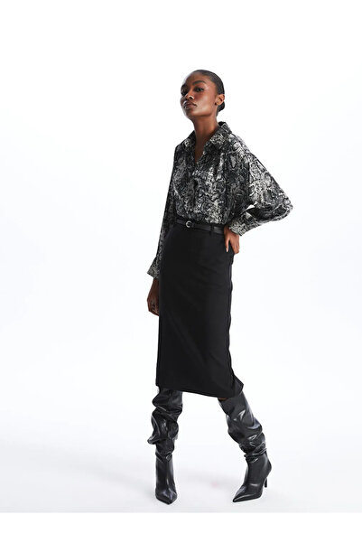 LC Waikiki LCW Vision Siyah Beli Kemerli Standart Fit Kadın Etek