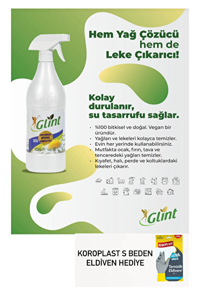 GLİNT Bitkisel içerikli çok amaçlı leke çıkarıcı 1 lt koroplast temizlik eldiveni hediyeli