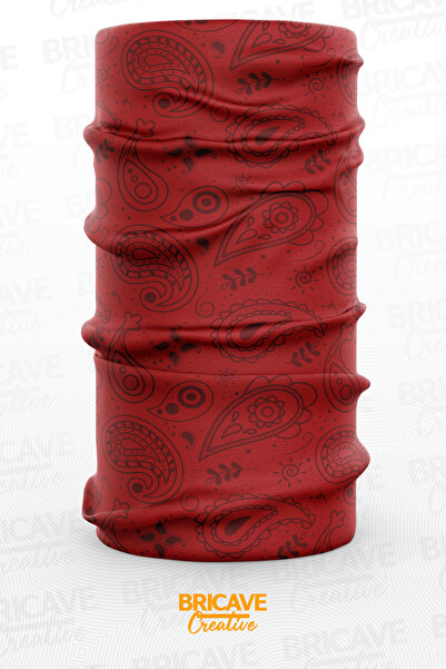 Bricave Kırmızı Paisley Desenli Motosiklet Bandana Boyunluk Maske